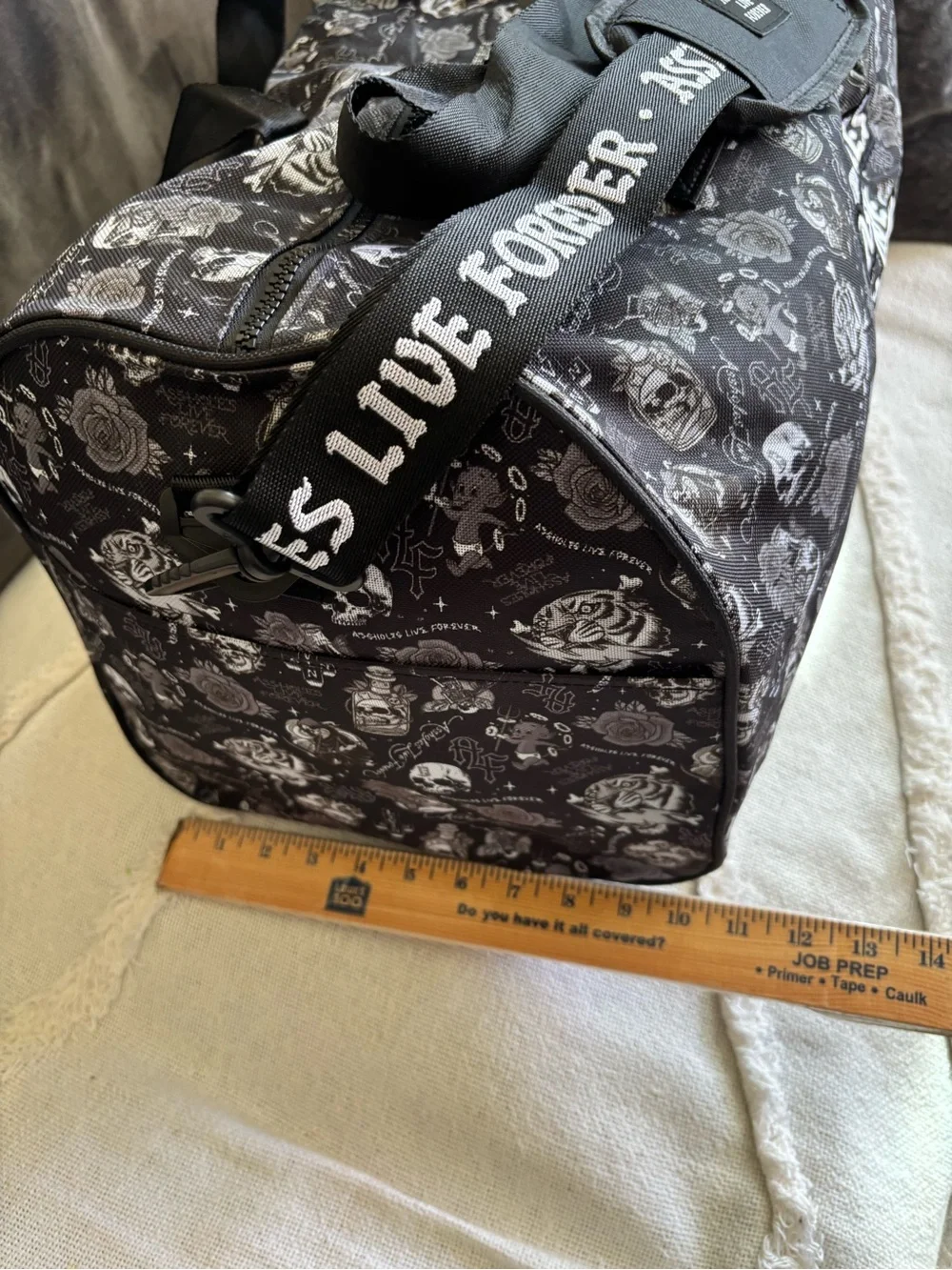ALF******** Live Forever Emotional Baggage Skull Bottle Rose Strap Duffle Bag